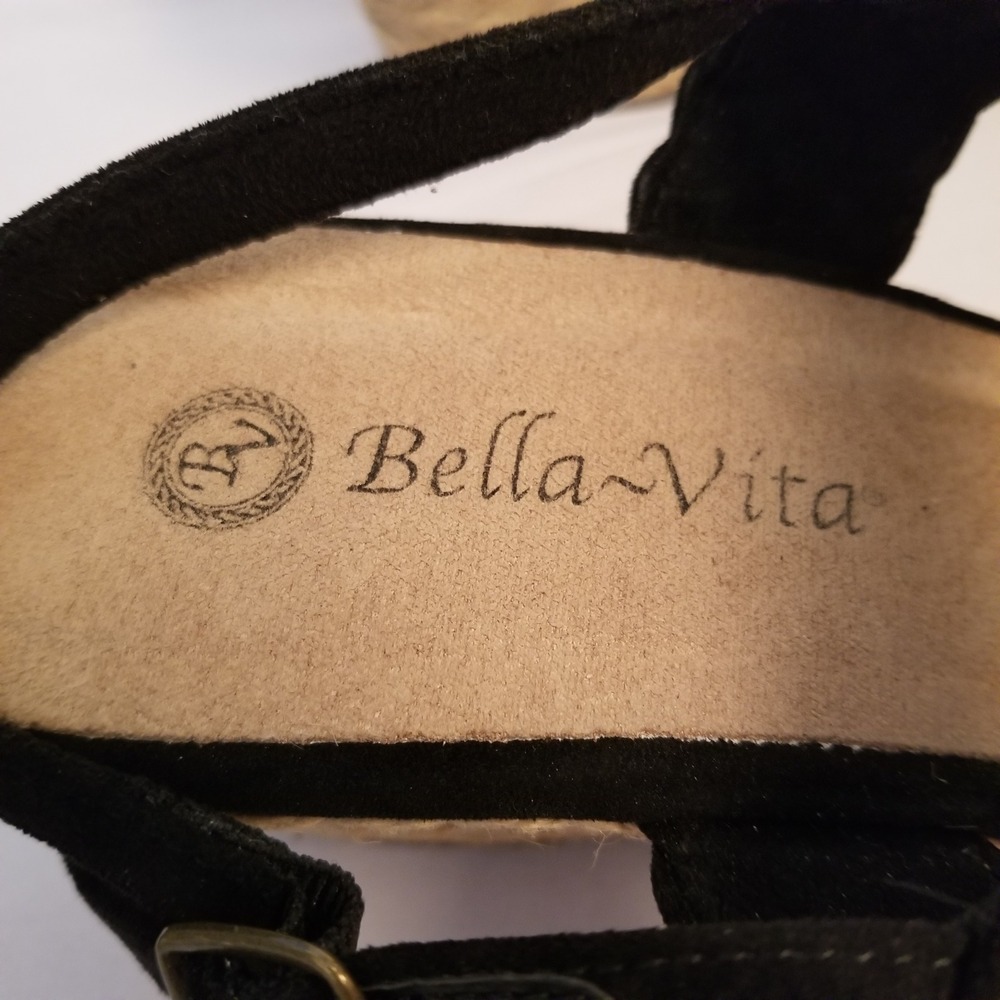 Bella Vita Black Braided Espadrille Wedge Sandals Women Size 11W Strappy Boho - Picture 8 of 9